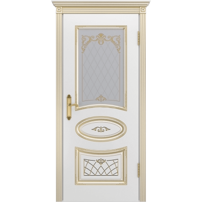 Ульяновская дверь Багет-3 белая эмаль патина золото ДО