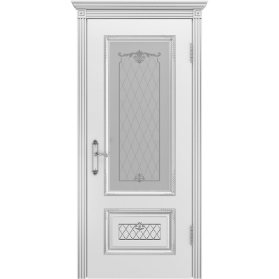 Ульяновская дверь Британия-3 белая эмаль патина серебро ДО
