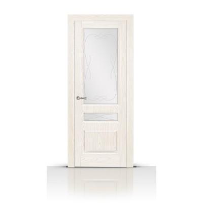 Межкомнатная Дверь СитиДорс модель Малахит-2 цвет Ясень белый стекло