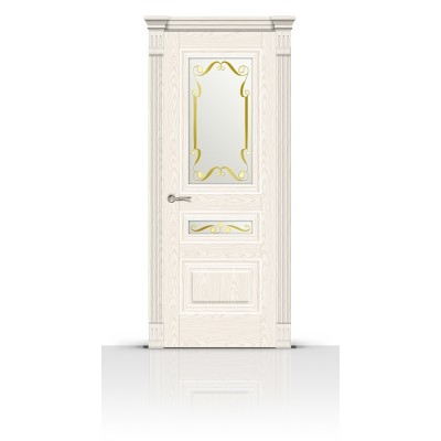 Межкомнатная Дверь СитиДорс модель Элеганс-2 цвет Ясень белый стекло Нежность
