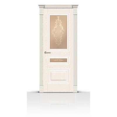 Межкомнатная Дверь СитиДорс модель Элеганс-2 цвет Ясень белый стекло Кружево