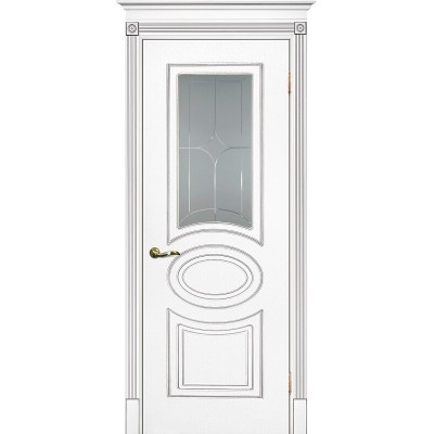 Межкомнатная дверь крашенная дверь Смальта-03 эмаль белая RAL 9003 серебряная патина ДО
